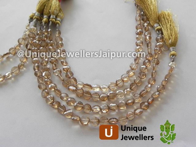 Coffee Quartz Faceted Coin Beads